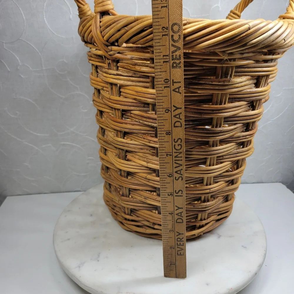 Handmade Woven Wicker Stick Basket Large Rustic Storage Handles Farmhouse Decor